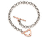 Rose Plated Sterling Silver Rolo Chain Heart Bracelet (7.75 Inches)