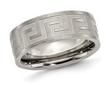 Men's Titanium Greek Key Satin-Polished Band Ring (8mm)
