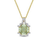 4.05 Carat (ctw) Green Quartz and White Topaz Pendant Necklace Yellow Plated Sterling Silver with Chain