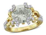 4.10 Carat (ctw) Green Quartz and White Topaz Ring Yellow Sterling Silver