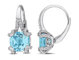 5.55 Carat (ctw) Blue Topaz and White Topaz LeverBack Earrings in Sterling Silver