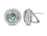 7.85 Carat (ctw) Green Quartz and White Topaz Button Earrings Sterling Silver