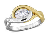 1.00 Carat (ctw) Lab-Created Solitaire Moissanite Ring in Two Tone Sterling Silver