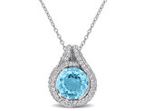 5.17 Carat (ctw) Blue Topaz and White Topaz Pendant Necklace Sterling Silver with Chain