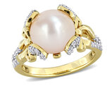 10-10.5mm Freshwater Cultured Pearl and White Topaz Ring in Yellow Plated Sterling Silver