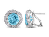 10.10 Carat (ctw) Blue and White Topaz Halo Button Earrings in Sterling Silver