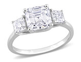 2.70 Carat (ctw) Lab-Created Three-Stone Asscher-Cut Moissanite Engagement Ring in Sterling Silver