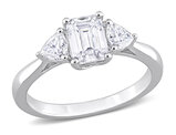 1.60 Carat (ctw) Lab-Created Octagon Three Stone Moissanite Engagement Ring Sterling Silver
