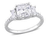 2.68 Carat (ctw) Lab-Created Three-Stone Asscher-Cut Moissanite Engagement Ring in Sterling Silver