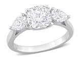 3.00 Carat (ctw) Lab-Created Three-Stone Cushion-Cut Moissanite Engagement Ring in Sterling Silver