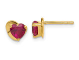 4/5 Carat (ctw) Lab-Created Ruby Heart Solitaire Earrings 10K Yellow Gold