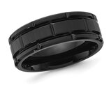 Men's Black Titanium Brushed and Notched Band Ring (8mm)