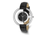 Ladies Charles Hubert Chrome Finish Circle Watch with Leather Strap