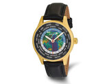 Mens Mason World Time Yellow Steel Watch with Black Leather Band