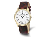 Mens Charles-Hubert Yellow Plated Stainless Steel Watch with Leather Brown Band (43mm)