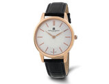 Mens Charles-Hubert Rose Plated Stainless Steel Watch with Black Leather Band (38mm)