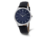 Mens Charles-Hubert Stainless Steel Blue Dial Watch with Black Leather Band (38mm)