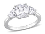 2.70 Carat (ctw) Lab-Created Octagon Three Stone Moissanite Engagement Ring Sterling Silver