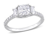 1.36 Carat (ctw) Lab-Created Three-Stone Asscher-Cut Moissanite Engagement Ring in Sterling Silver