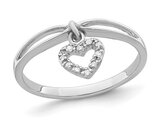 Sterling Silver Dangle Heart Ring with Diamond Accents