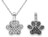 1/8 Carat (ctw) Black and White Diamond Paw Print Charm Pendant Necklace Sterling Silver with Chain