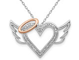 Sterling Silver Heart and Angel Wings Accent Diamond Pendant Necklace with Chain