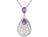 1.80 Carat (ctw) Amethyst Drop Pendant Necklace in Sterling Silver with Chain