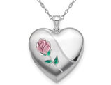 Sterling Silver Heart Enamel Rose Locket Pendant with Chain