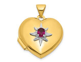 1/5 Carat (ctw) Lab-Created Ruby Starburst Heart Locket Pendant Necklace in 14K Yellow Gold (NO CHAIN)