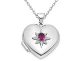 1/5 Carat (ctw) Lab-Created Ruby Starburst Heart Locket Pendant Necklace Sterling Silver with Chain