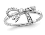 14K White Gold Bow Ribbon Ring with Diamond Accent