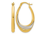 10K Yellow and White Gold Polished Oval Hoop Earrings