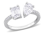 2.13 Carat (ctw) Lab-Created Octagon and Pear Moissanite Engagement Ring Sterling Silver