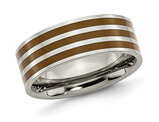 Men's Titanium Polished Brown Enamel Striped Band Ring (8mm)