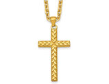Yellow Plated Stainless SteelTextured Cross Pendant Necklace with Chain (24 Inches)