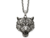 Stainless Steel Tigers Head Pendant Necklace with Chain (24 Inches)