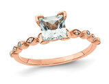 7/10 Carat (ctw) Princess Cut Light Aquamarine Ring in Rose Plated Sterling Silver