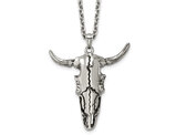 Stainless Steel Antiqued Bull Skull Pendant Necklace with Chain (24 inches)