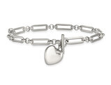 Stainless Steel Heart Charm Link Bracelet 7.5 Inches