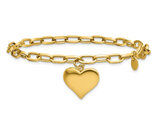 14K Yellow Gold Heart Charm Link Bracelet (7.5 inches) 