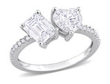 2.13 Carat (ctw) Lab-Created Emerald and Heart Cut Moissanite Ring in Sterling Silver