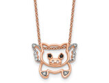 Black and White Synthetic Cubic Zorcnia Flying Pig Charm Pendant Necklace Rose Sterling Silver with Chain