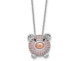 Black and White Synthetic Cubic Zorcnia Pig Charm Pendant Necklace Sterling Silver with Chain