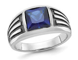 Mens 14K White Gold  2.50 Carat (ctw) Lab Created Blue Sapphire Ring