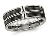 Men's Stainless Steel Black Plated Center Band Ring with Synthetic Cubic Zirconia
