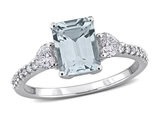1.35 Carat (ctw) Aquamarine Ring with Diamonds in 14K White Gold