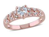 1/3 Carat (ctw) Clear Aquamarine Heart Ring in Rose Sterling Silver with Accent Diamonds