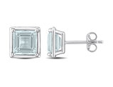 3.00 Carat (ctw) Light Princess-Cut Aquamarine Solitaire Stud Earrings in Sterling Silver (7mm)