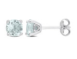 4/5 Carat (ctw) Light Aquamarine Solitaire Stud Earrings 14K Yellow Gold (6mm)