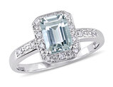 1.00 Carat (ctw) Clear-Light Emerald-Cut Aquamarine Ring with Diamonds 10K White Gold